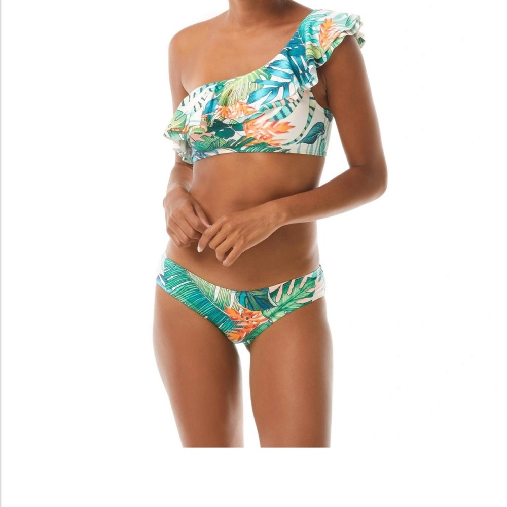 Vince Camuto Swim Tropical Palm one shoulder bikini set L